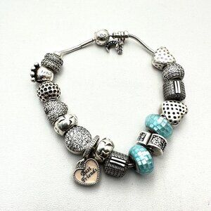 Pandora Sterling Silver Charm Bracelet 7" Loaded with Charms 43 Grams